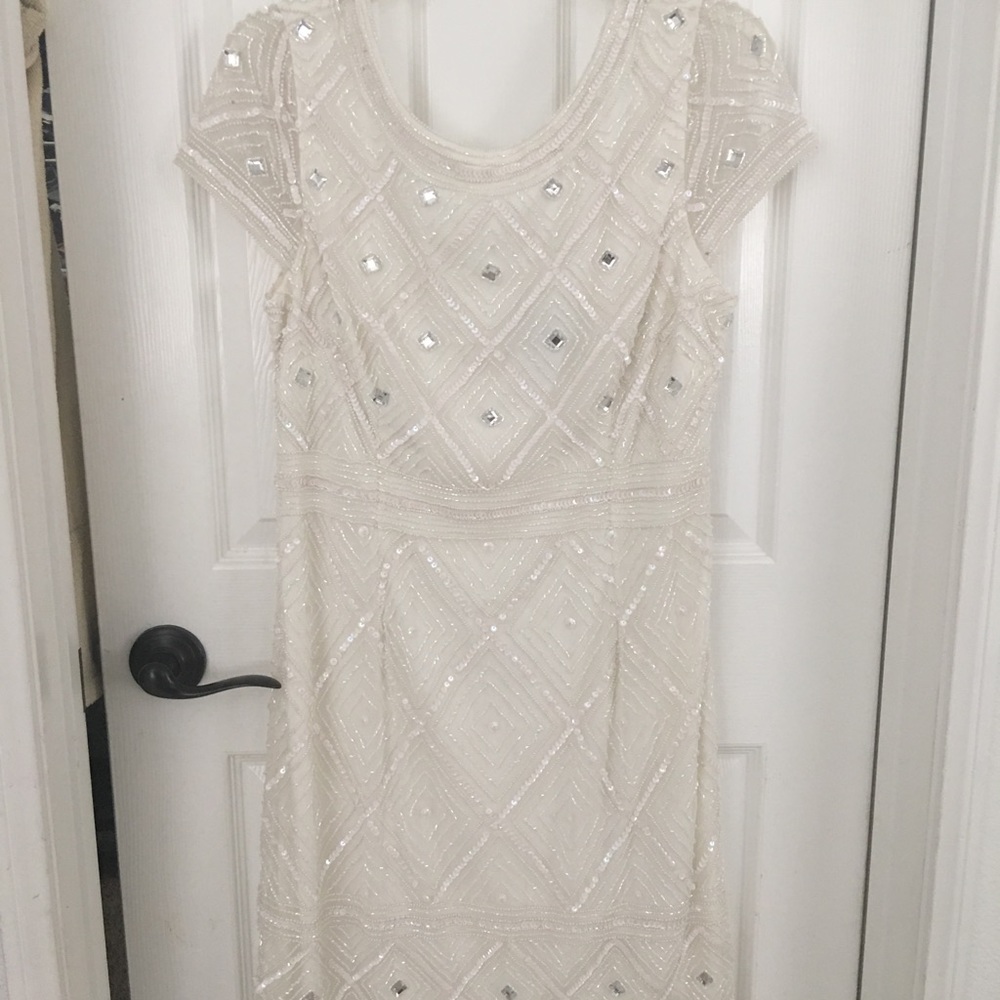 Adriana Papell short white sequined dress size 14